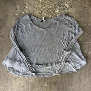 Free People Grey Raw Hem Waffle Knit Thermal Oversized Long Sleeve‎ Size P+S+